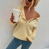 Women 'S Pullover Knit Sweater Button Coat For Autumn And Winter