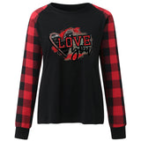 Valentine's Day T Shirt Plaid Sleeve Love Heart Printing Long Sleeve T-shirt