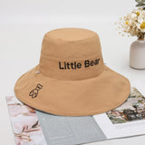 Women Bucket Hat Wide Brim Bear English Embroidery Sunshade