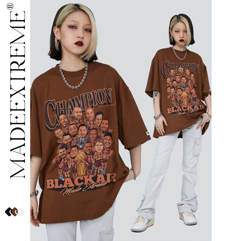 Y2g Shirts for Boys Printed Short Sleeve Men's Retro Brown