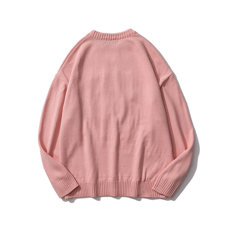 Men Sweater Letter Printed round Neck Sweater Men's Trendy Loose Pullover