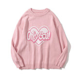 Men Sweater Heart Letter Jacquard Sweater Men's Round Neck Pullover