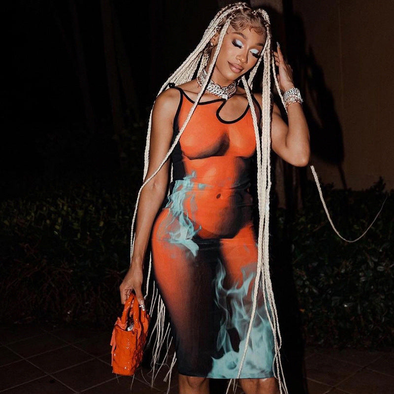 Coachella Music Festival Outfits Sexy Women Clothing Printed Sleeveless Suspender Dress