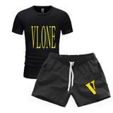 Vlone T Shirts & Shorts 2 Piece Set Men'S T-Shirt Set Casual Sweatpants Beach Shorts