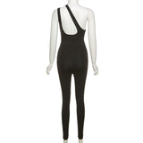 Summer New High Waist Slim Fit Hip Raise Sloping-Shoulder off the-Shoulder Backless Casual Sports Jumpsuit for Women