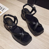 High Heels Slippers Summer Chunky Heel Open Toe with Buckle High Heel Roman Style Shoes