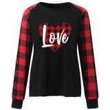 Valentine's Day T Shirt Plaid Sleeve Love Heart Printing Long Sleeve T-shirt