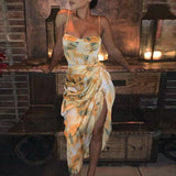 Kendall Jenner Wedding Guest Dress Printed V-neck Suspender Base Wrinkle Dress Design