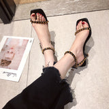 Nude Low Block Heel All-Match Ankle-Strap High Heel Roman Sandals