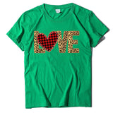Valentine's Day T Shirt Large Size T-shirt Short Sleeve Leopard Print Love Red Plaid Heart Printing Spring and Summer