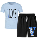 Vlone T Shirts & Shorts 2 Piece Set Men 'S Summer Printed Sports Short-Sleeved T-Shirt Set