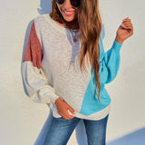 Women Pullover Knit Sweater Autumn and Winter Irregular Color Matching off-Shoulder Sweater for Women