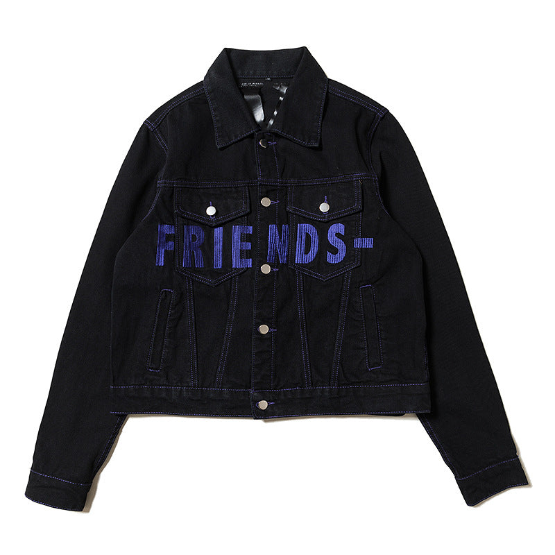 Vlone Jean Jacket Denim Jacket Men'S And Women'S Embroidered Casual Jacket
