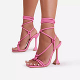 Hot Pink Heels Spring Women's Lace-up Solid Color Open Toe Peep Toe Stiletto Heel Sandals