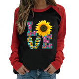 Valentine's Day T Shirt Autumn Love Sunflower Printed round Neck Long Sleeve