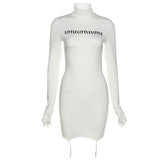 Music Festivals Rave Outfits Dress Autumn and Winter Women's round Neck Long Sleeve Letter Dress for Women