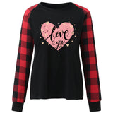 Valentine's Day T Shirt Long Sleeve Women's Clothing Heart Printing Raglan Plaid Long Sleeve