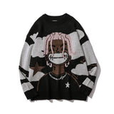 Men Sweater Cartoon Character Jacquard Sweater Men Loose Pullover