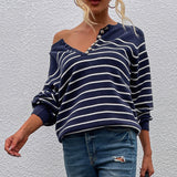 Women Pullover Knit Sweater Autumn and Winter Striped Pullover Fashion Sweater Top