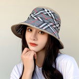 Vintage Check Bucket Hat Straw Sun Bucket Hat
