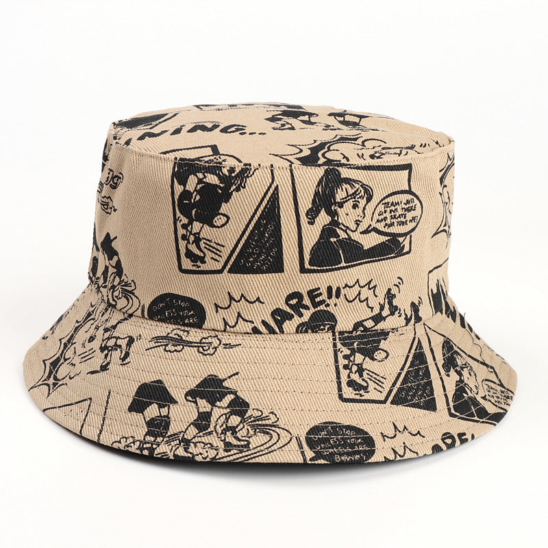 Bucket Hat Fishing Cap Cotton Print Fisherman Hat Spring and Summer Character Printing Fisherman