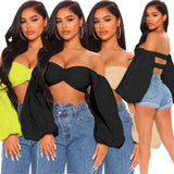 Coachella Music Festival Outfits Chest-Wrapped Backless Lantern Sleeve Top