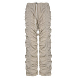 Julia fox low rise jeans: hot girl style personality pleated  low waist  loose and thin straight pants waist tie casual pants