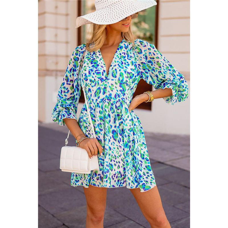 Coachella Music Festival Outfits Sexy Long Sleeve Floral Print Slim Fit V-neck Skirt