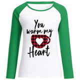 Valentine's Day T Shirt Long Sleeve Women's You Warm My Heart Heart Printing Raglan Long Sleeve T-shirt