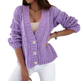 Women Cardigan Knit Sweater Women's Autumn and Winter Button Sweater Cardigan