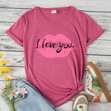 Valentine's Day T Shirts Couples Autumn I Love You Lips Cotton Pullover Short Sleeve T-shirt