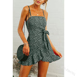 Kendall Jenner Wedding Guest Dress Sexy Sling Dress Fresh Floral Flounce Lace-up