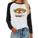 Halloween Costumes Pattern Printed Raglan Color Contrast Long Sleeve T-shirt Women