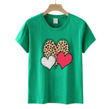 Valentine's Day T Shirts Couples Leopard Print Heart Printing Women's Pullover Short Sleeve T-shirt