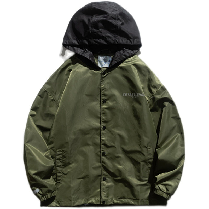 Man Fall Outfis Autumn Fashion Colorblock Hood Jacket Boys Hip Hop Loose Jacket