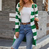Women's Cardigan Knit Sweater Autumn Sweater Long Contrast Color Striped Cardigan Sweater for Women
