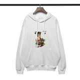 Off White Hoodie Anime Print Casual Hooded Sweater Plus Size Loose