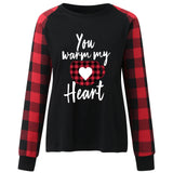 Valentine's Day T Shirt Long Sleeve Women's Clothing Heart Printing Raglan Plaid Long Sleeve