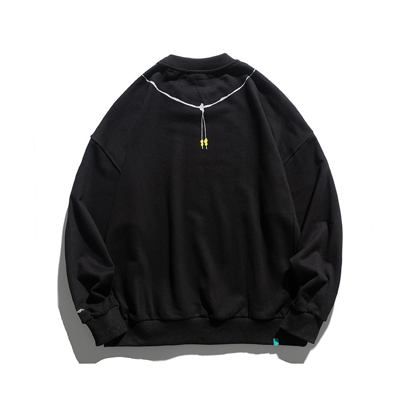 Man Fall Outfis Printed Casual Round Neck Sweater Loose Top