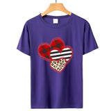 Valentine's Day T Shirts Couples Leopard Print Heart Printing Women's Pullover T-shirt