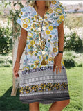 Gypsy Style Dresses Pastoral Floral Print Loose V-neck