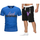 Vlone T Shirts & Shorts 2 Piece Set Letter Large V Printed Short Sleeve