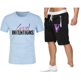 Vlone T Shirts & Shorts 2 Piece Set Letter Large V Printed Short Sleeve