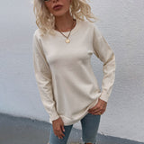 Women Pullover Knit Sweater Women's Autumn and Winter Sweater Women's round Neck Button Pure Color Split Knitwear