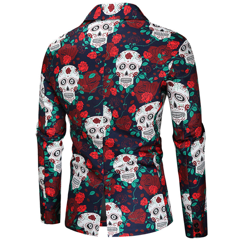 Men Prom Outfits 3D Skull Print Jacket