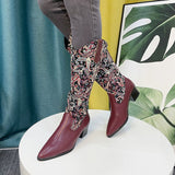 Beth Dutton Shoes Autumn and Winter Ethnic Style Retro Zipper Embroidered plus Size Knight Boots