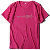 Valentine's Day T Shirt ECG Heart-Shaped Rhinestone Summer Large Size Top