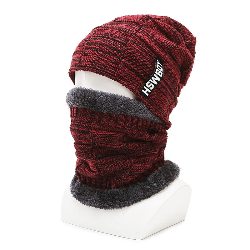 Winter Hats Men's Winter Fleece-Lined Thickened Trendy Warm Wool Knitted Hat