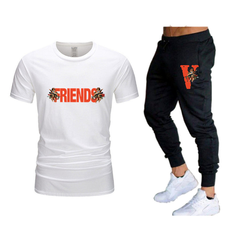 Vlone T Shirts & Pants 2 Piece Set Sports Short Sleeve Men'S Summer T-Shirt Casual