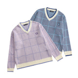 Men Sweater Color Matching Plaid Knitwear Men's Pullover
